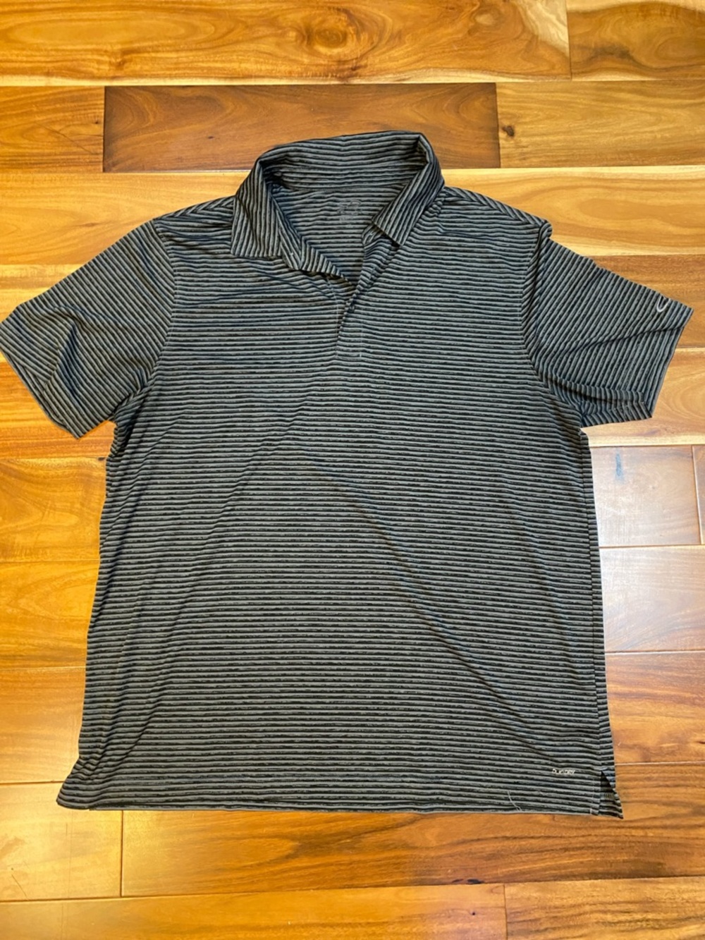 Men's Black and Gray Striped Short-Sleeve Polo